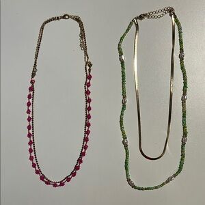 Elegant Pink and Green Beaded Necklace Set